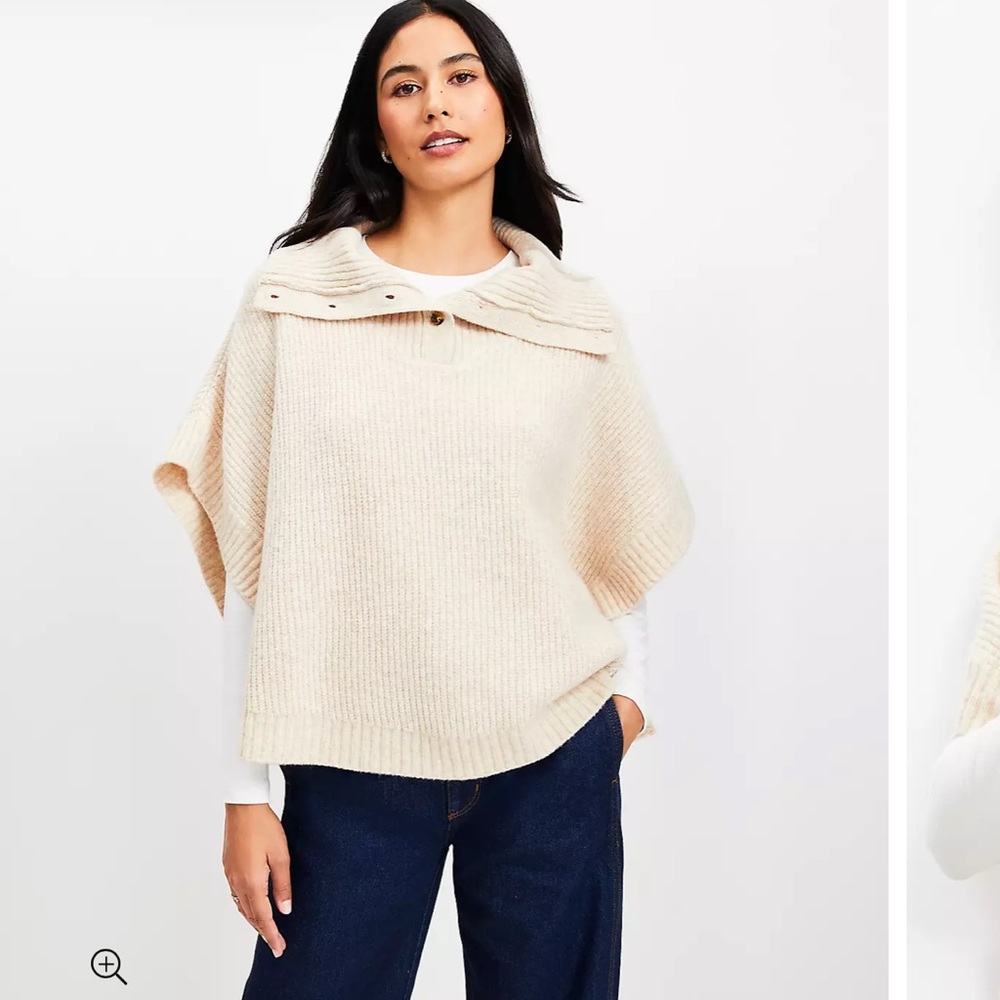 Loft Button Turtle Neck Poncho Size M/L Color Oat NWOT